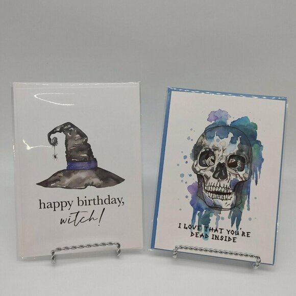 Halloween Themed Greeting Cards Happy Birthday Witch Dead Inside Envelopes Set 2 - Picture 1 of 8